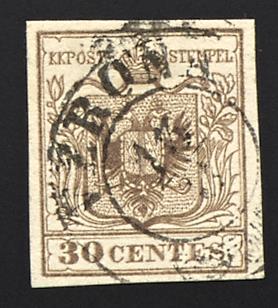 .Briefstück - Lombardei-Venetien Fälschungen zum Schaden der Post Veroneser Postfälschungen Nr. 4 PFä (30 Centesimi braun), - Briefmarken
