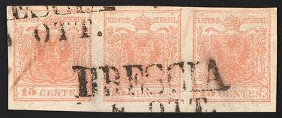 .Briefstück - Lombardei-Venetien Nr. 2 H im senkr. Dreierstreifen, - Stamps