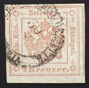 .Briefstück - Lombardei-Venetien Zeitungsstempelmarke Nr. 3 (4 Kreuzer rot), - Francobolli