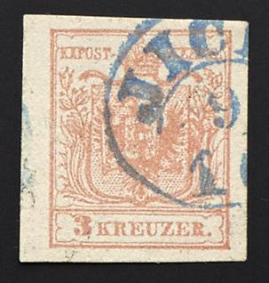 .Briefstück - Österr. Abstempelungen Böhmen: JICIN Doppelkreisstempel in blau auf Nr. 3 M, - Briefmarken