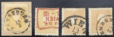 .Briefstück - Österr. Nr. 10 II - vier Stück in gelb (mit Rotstempel), - Francobolli