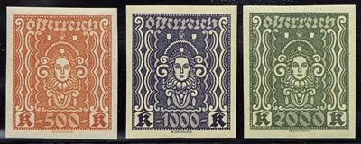 ** - Österr. 1922/1924 - Freim. Ausg. "Frauenkopf" - 20 Kr. bis 2000 Kr. - 8 versch. Werte ungez., - Francobolli