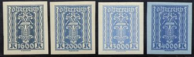 ** - Österr. 1922/1925 - Freim. - Ausg. 1/2 Kr. bis 4000 Kr. - 35 versch. Werte ungez. Vorlagestücke (aus Nr. 360/397), - Stamps