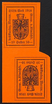 (*) - Österr. Lokalausgabe Hilfspost Meran 1918 Nr. 6 (10 H. rotorange) im senkr. Kehrdruck-Paar, - Briefmarken