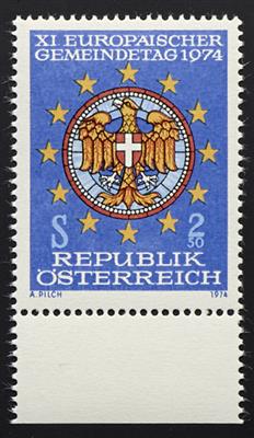** - Österr. Nr. VIII (nicht verausgabte Gemeindetagsmarke 1974) vom Bogenunterrand, - Briefmarken