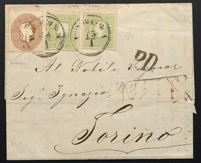 Poststück - Lombardei-Venetien Nr. 8 (2) + 13 als Mischfrankatur auf kpl. Brief mit Stempeln VERONA nach Torino, - Briefmarken