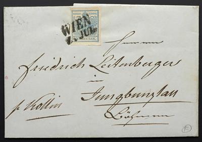 Poststück - Österr. 1850 und 1851 - drei Einzelfrank. mit Nr. 5 H I vollrandig, - Známky