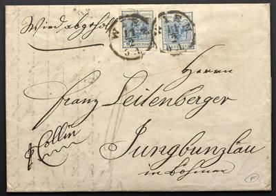 Poststück - Österr. 1854 - 2 Briefe mit je 2 Stück Nr. 5 H III - alle vollrandige Prachtstücke, - Známky