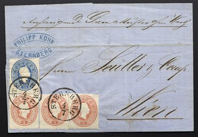 Poststück - Österr. Ausgabe 1861 - 3 Briefe: Nr. 20 (3) + 22 auf Brief von STERNBERG nach Wien (1861), - Známky