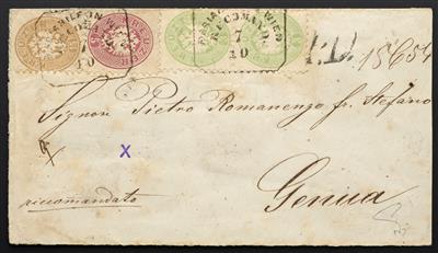 Poststück - Österr. Ausgabe 1864 VIER-FARBEN-FRANKATUR: Nr. 34 a - Stamps