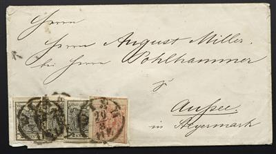 Poststück - Österr. Nr. 2 H III (3) + 3 H III als Treppenfrankatur auf Kuvert mit Stempeln WIEN nach Aussee in Steyermark, - Briefmarken