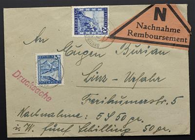 Poststück - Österr. rares Angebot von Nachnahmebelegen aus der Zeit der Bunten Landschaft, - Briefmarken