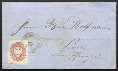 Poststück - Österreich Ganzsachenausschnitte 1863 als Freimarken verwendet 5 Kreuzer rot, - Francobolli