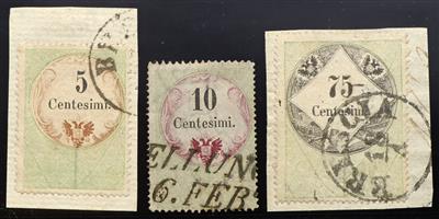 Ú/Briefstück - Lombardei-Venetien Urkundenstempelmarken mit postalischen Abstempelungen 5 Centesimi Ú, - Známky