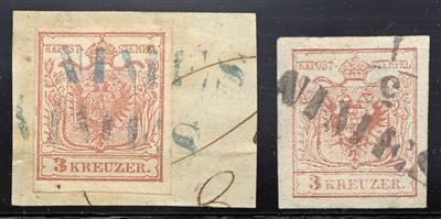 Ú/Briefstück - Österr. Abstempelungen Böhmen: NIMES Langstempel in blau auf Briefstück mit Nr. 3, - Známky