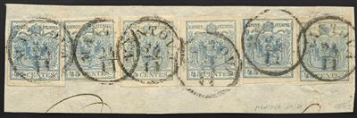 Ú - Lombardei Nr. 5 H II sechs Stück auf dekorativem Breifstück, - Briefmarken