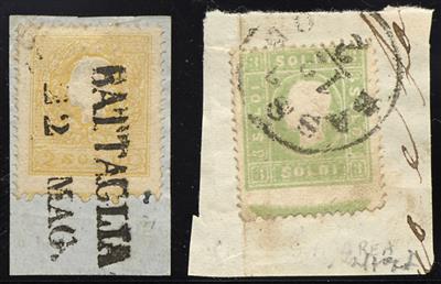 Ú - Lombardei-Venetien Nr. 6 II und 8 je mit Andreaskreuz-Ansatz unten und auf Briefstück, - Briefmarken
