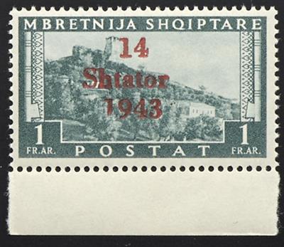 ** - D. Bes. Albanien Nr. 11 VI Plattenfehler: "1" von "1943" verkürzt (Feld 48), - Známky