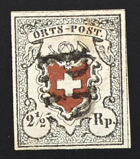 gestempelt - Schweiz Nr. 5 I (2 1/2 Rp. ORTS-POST) mit Kreuzeinfassung (Zumstein Nr. 13 I, - Stamps