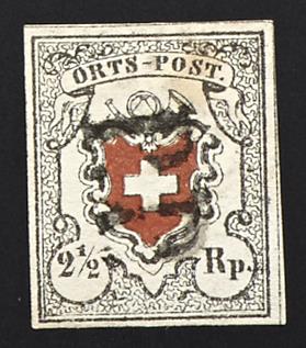 gestempelt - Schweiz Nr. 5 I (2 1/2 Rp. ORTS-POST) mit Kreuzeinfassung (Zumstein Nr. 13 I, - Briefmarken