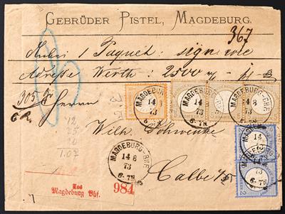 Poststück - D.Reich Nr. 18 + 20 (Paar) + 22 (Dreierstreifen) als - Stamps