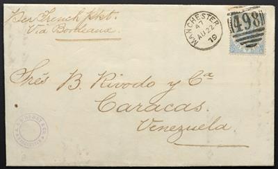 Poststück - Großbrit. Nr. 34 auf Faltbrief von Manchester (498) nach Caracas/Venezuela aus 1879, - Stamps