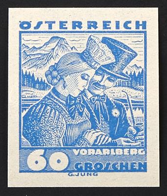 ** - Österr. Nr. 581 PU II (Trachten I - 60 Groschen ungezähnter Probedruck in bläulichultramarin), - Briefmarken