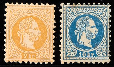 * - Österreich Nr. 35 I orangegelb und Nr. 38 I blau (mit unten Wasserzeichenteil, - Francobolli