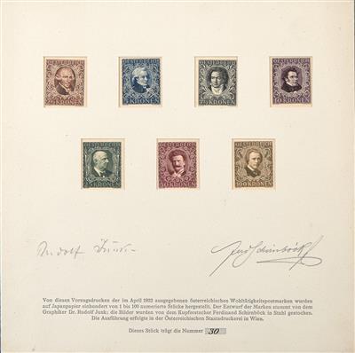 (*) - Österreich Nr. 418/24 (Komponisten) ungezähnte Vorzugsdrucke auf Japanpapier in Sondermappe - Francobolli