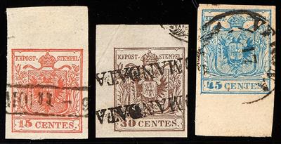 Briefstück/gestempelt - Lombardei-Venetien Nr. 3 (8), 4 (6) und 5 (6), alles Randstücke - Známky