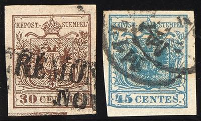 Briefstück/gestempelt - Lombardei-Venetien Partie Nr. 3/5 H oder M, - Briefmarken