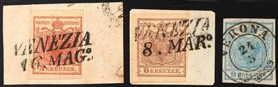 Briefstück/gestempelt - Österreich Nr. 3 (3), 4 (3) und 5 (4), alle mit Lombardei-Venetien - Známky