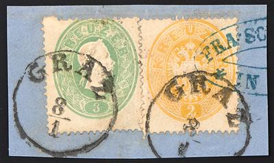 Briefstück - Österr. Mischfrankatur - 3 Kr. 1861 + 2 Kr. 1863 (Nr. 19 + 24) mit Stpl. GRAZ 8/1, - Francobolli