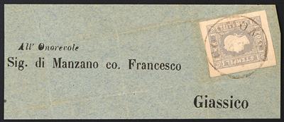 Briefstück - Österr. Nr. 17 graulila allseits breitrandig auf Schleifenteil mit LombardeiStempel CREMONA nach Giassico, - Známky