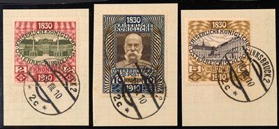 Briefstück - Österreich Nr. 161/77 (Ausgabe 1910) jede auf Briefstück mit gestempelt "INNSBRUCK 2 / 18. VIII.10", - Francobolli