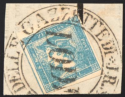 Briefstück - Österreich Nr. 6 I, grünlichblau, geripptes Papier - Francobolli