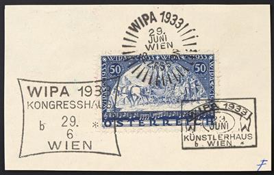 Briefstück - Österreich WIPA Faser auf Briefstück mit gestempelt aller drei Ausstellungssonderpostämter, - Francobolli
