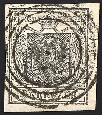 gestempelt - Österr. Nr. 2 H I b, grauschwarz, voll- bis breitrandig mit stummem Stempel von Wien - Stamps