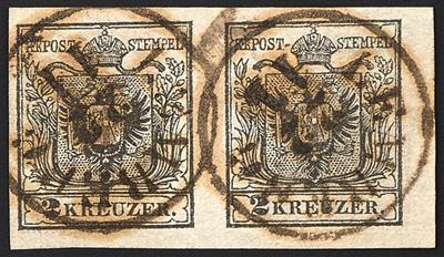 gestempelt - Österr. Nr. 2 H III a schwarz, waagrechtes Paar - Briefmarken