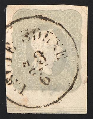 gestempelt - Österr. Nr. 23 hellgrau mit 6 mm unterem Bogenrand und Randleiste (Striche), Teilstempel USCIE SOLNE - Francobolli
