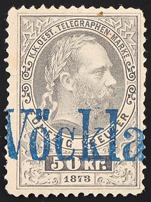gestempelt - Österr. Telegraphenmarke Nr. 6 mit weiter Zähnung ca. LZ 11 1/2 und Blaustempel, - Briefmarken