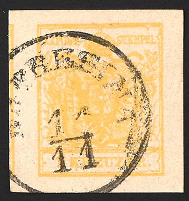 gestempelt - Österreich Nr. 1 M III, gelb, mit Teil gestempelt von Nabresina - Známky