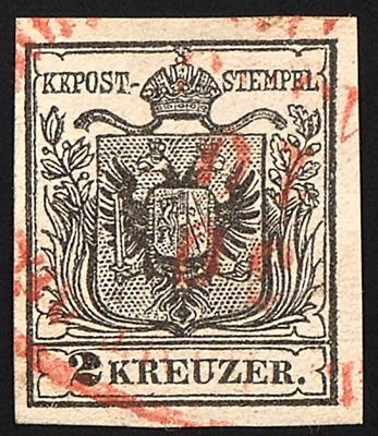 gestempelt - Österreich Nr. 2 M III, schwarz, mit zartem wiener Reko-Teil gestempelt in ROT - Stamps