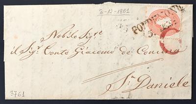Poststück - Lombardei-Venetien Nr. 12 auf kpl. Brief mit Stempel PORDENONE und großem C in rot - Francobolli