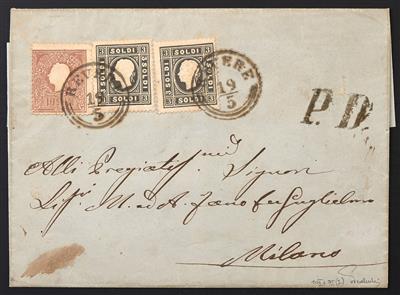 Poststück - Lombardei-Venetien Nr. 7 I + 7 I + 10 II, - Briefmarken