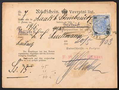 Poststück - Österr. 1903: Rückschein (slowenische Sprache) frankiert mit 25 Heller mit Stpl. LAAK b. STEINBRÜCK/LOKA - Stamps