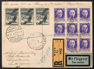 Poststück - Österr. Flugpost 1932 - Nr. 482 (Dreierstreifen) + Italien - Stamps