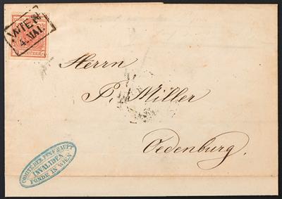 Poststück - Österr. Nr. 3 H I a mit Teilrippung - Briefmarken