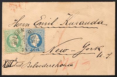Poststück - Österr. Nr. 36 I + 38 I auf Kuvert mit Stempel WIEDEN WIEN nach New York - Briefmarken
