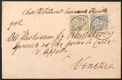 Poststück - Österr. Nr. 47 + 48 auf Briefhülle von TERGESTEUM/ TRIEST nach Venezia aus 1887, - Briefmarken
